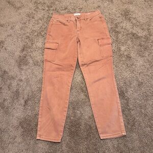 Nicole Miller Cargo Pants Womens 4 Brown Pink High Rise Ankle Skinny Pockets